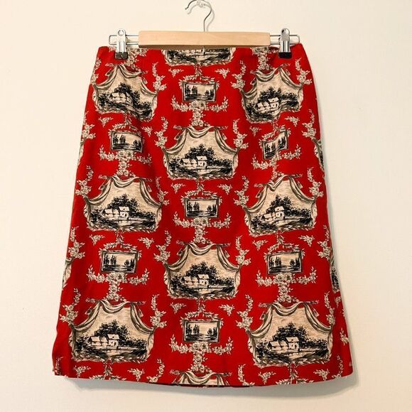 Talbots Red Tan Toile 100% Cotton Pencil Skirt Size 8 - Picture 1 of 7